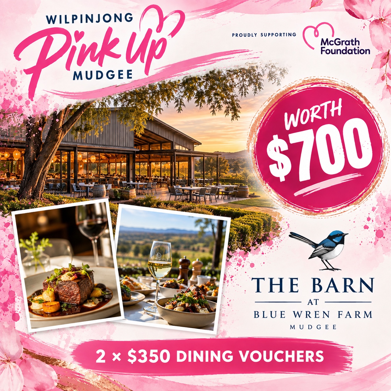 The Barn at Blue Wren Farm two $350 dining vouchers worth $700